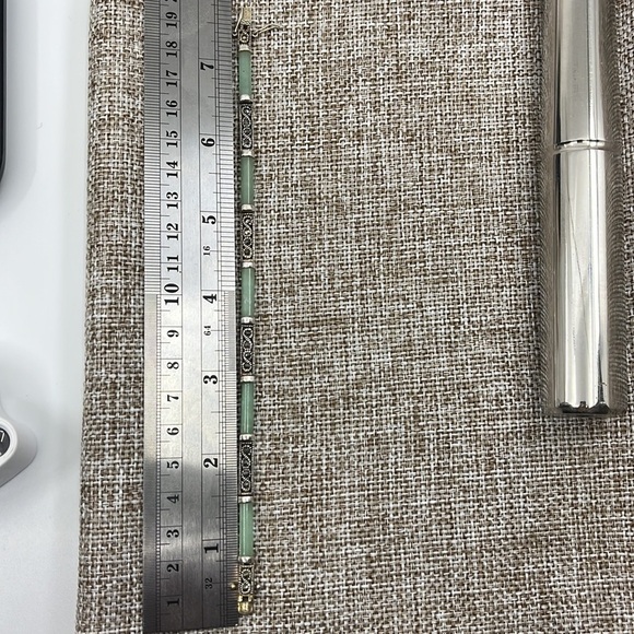 20th Century 925 Sterling Silver Jadeite & Marcasite Link Bracelet - Picture 9 of 9